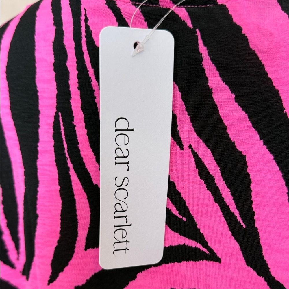 Dear Scarlett Bold & Vibrant Pink & Black Zebra Print Blouse with Cuffed Sleeves - Picture 7 of 7